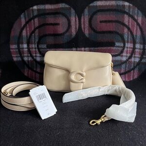 Coach Tabby Leather ivory Crossbody Bag with Gold Accents